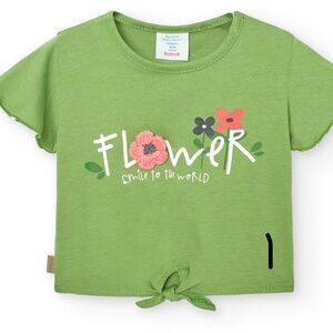 Boboli Toddler Green Tie Front Family Tee Shirt NWT Size 5‎